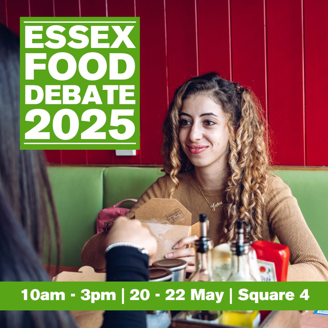 💙 1 week to go before the Essex Food Debate 2025!

🥳 Join us on Square 4 between 10am and 3pm on Tuesday 20, Wednesday 21, and Thursday 22 May. 

Plus, have your say with our survey. What food and drink do you want to see on campus? Visit 👉 bit.ly/EFD_2025
