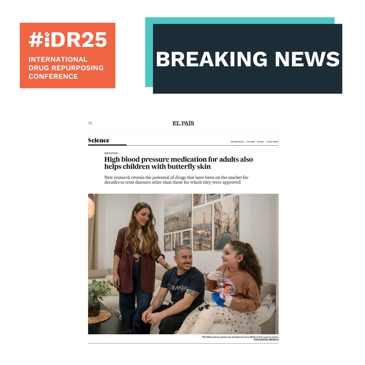 REMEDi4ALL (@remedi4all) on Twitter photo 📣#iDR25 making headlines!
<a href="/el_pais/">EL PAÍS</a> spotlights drug repurposing advances — including how a hypertension pill may help children with epidermolysis bullosa.
Great to see REMEDi4ALL and #iDR25 featured as key #DrugRepurposing initiatives!
🔗Read more: loom.ly/qzQoFDY 📣#iDR25 making headlines!
<a href="/el_pais/">EL PAÍS</a> spotlights drug repurposing advances — including how a hypertension pill may help children with epidermolysis bullosa.
Great to see REMEDi4ALL and #iDR25 featured as key #DrugRepurposing initiatives!
🔗Read more: loom.ly/qzQoFDY