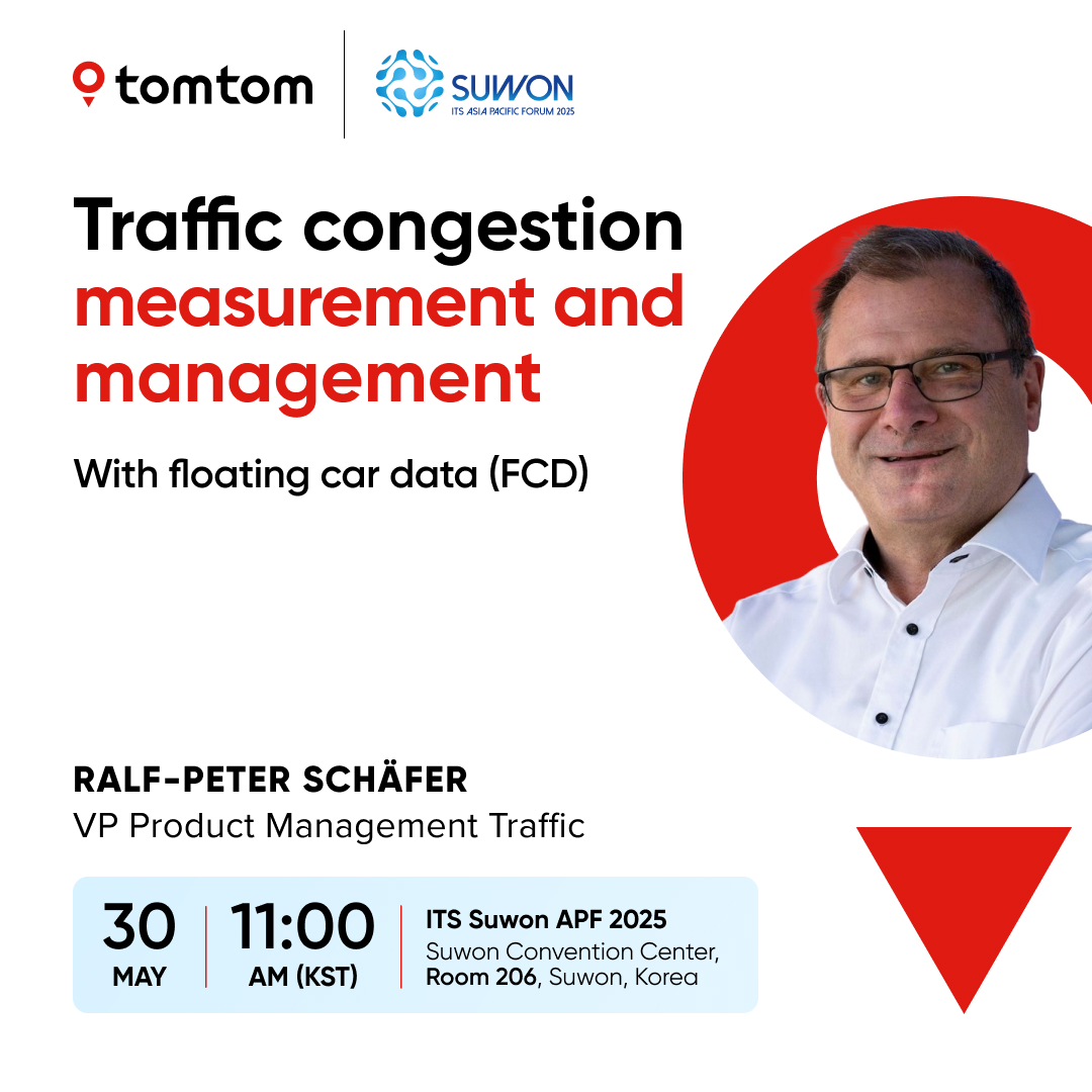 🚦 What’s next for traffic management and smart mobility?

TomTom’s Ralf-Peter Schäfer will speak at #ITSSuwon2025 on how data is transforming urban transport — from real-time traffic to safer, more connected cities. bit.ly/4mbYg4T