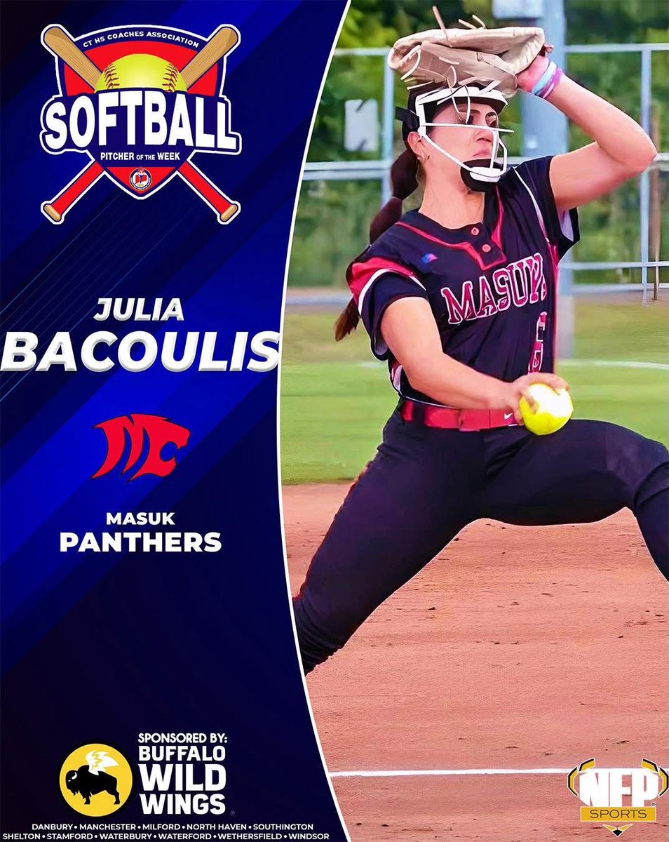 Congrats to senior, Julia Bacoulis, on winning CHSCA Buffalo Wild Wings Pitcher of the Week (Week 4).