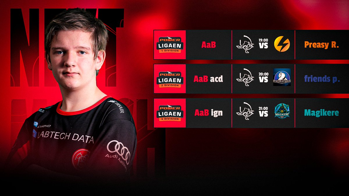 AaB esport (@aabesport) on Twitter photo Vi skal se 3 kampe i dag, og vi er klar til at tænde op for streamen! I dag er det <a href="/TrudslevJ/">Jacob Trudslev</a> og <a href="/moneyaab/">Nicklas "mønten" Jørgensen</a>, der sørger for underholdningen! 😎
Vi går live kl. 18.45 – hop ind på twitch.tv/aabesport og vær med! 🎥
#FORZADERØDE 🔴⚪️ Vi skal se 3 kampe i dag, og vi er klar til at tænde op for streamen! I dag er det <a href="/TrudslevJ/">Jacob Trudslev</a> og <a href="/moneyaab/">Nicklas "mønten" Jørgensen</a>, der sørger for underholdningen! 😎
Vi går live kl. 18.45 – hop ind på twitch.tv/aabesport og vær med! 🎥
#FORZADERØDE 🔴⚪️