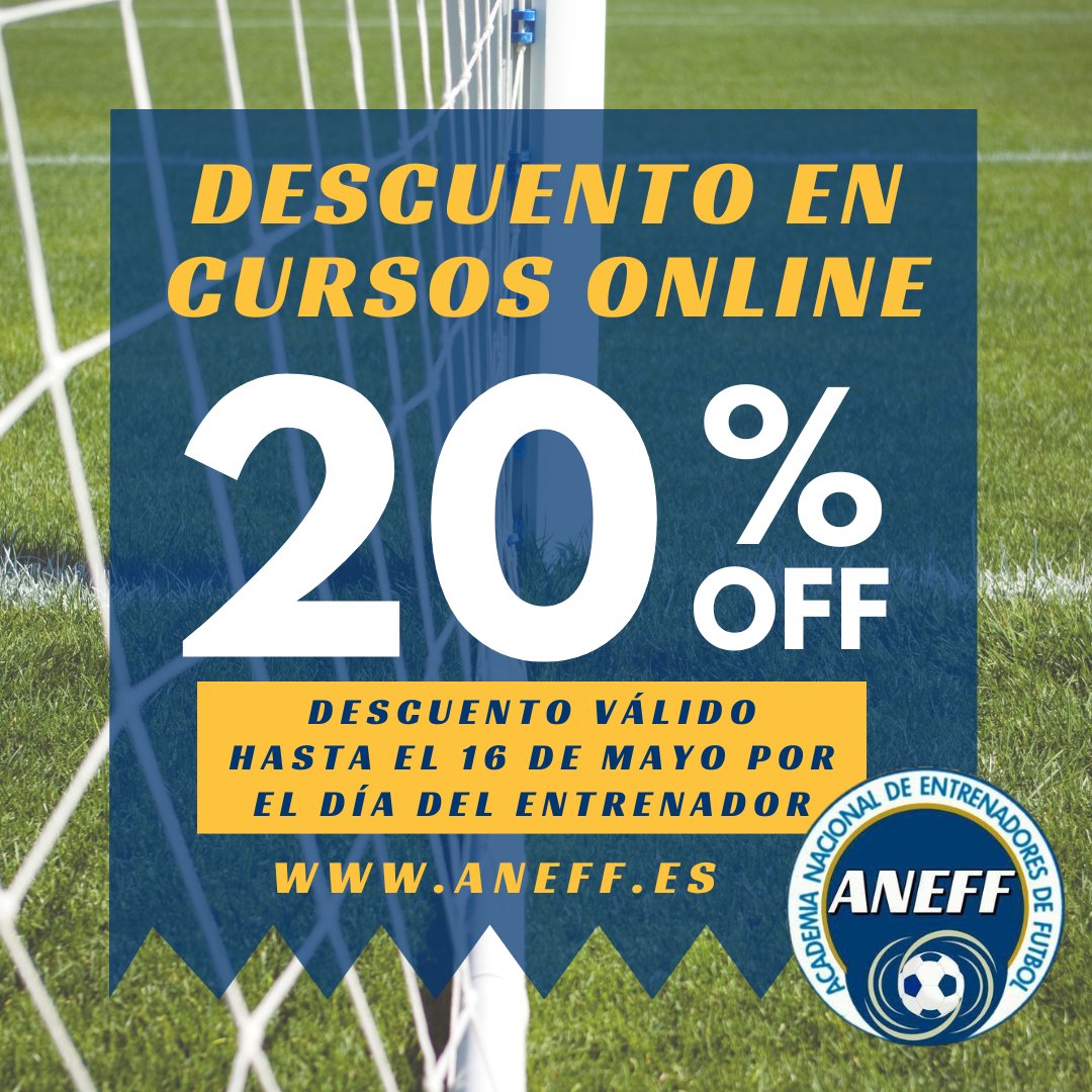 ❗❕ DESCUENTO DEL 20% EN CUALQUIERA DE NUESTROS CURSOS ONLINE ❕❗

👉Benefíciate de nuestro descuento por el día del entrenador válido hasta el 16 de mayo para realizar el curso online que desees.

☎ Para mas información, llama al 662109596 o accede a  aneff.es