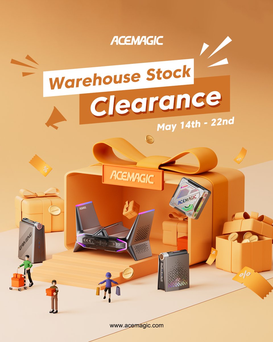 Acemagic_MiniPC's tweet image. 🚀#ACEMAGICPC 𝗖𝗹𝗲𝗮𝗿𝗮𝗻𝗰𝗲 𝗦𝗮𝗹𝗲—Unbeatable Deals Await! 🔥 
📅 14 - 22 May 2025
For nine days only, we&apos;re unlocking once-in-a-lifetime discounts on select mini PCs &amp;amp; laptops—the lowest prices ever! 💻🖥️🎉
Plus, shop with confidence: if you find a participating product…