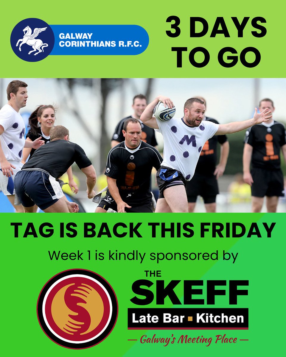GalwayCorinthiansRFC (@corinthiansrfc) on Twitter photo Not long to wait - Corinthians Tag is back THIS FRIDAY!
Major shoutout to this week’s sponsor <a href="/TheSkeffBar/">The Skeff Bar & Kitchen</a> for their continued and valued support
There are still some sponsorship slots available for the coming weeks. If you or someone you know is interested, slip into our DMs! Not long to wait - Corinthians Tag is back THIS FRIDAY!
Major shoutout to this week’s sponsor <a href="/TheSkeffBar/">The Skeff Bar & Kitchen</a> for their continued and valued support
There are still some sponsorship slots available for the coming weeks. If you or someone you know is interested, slip into our DMs!
