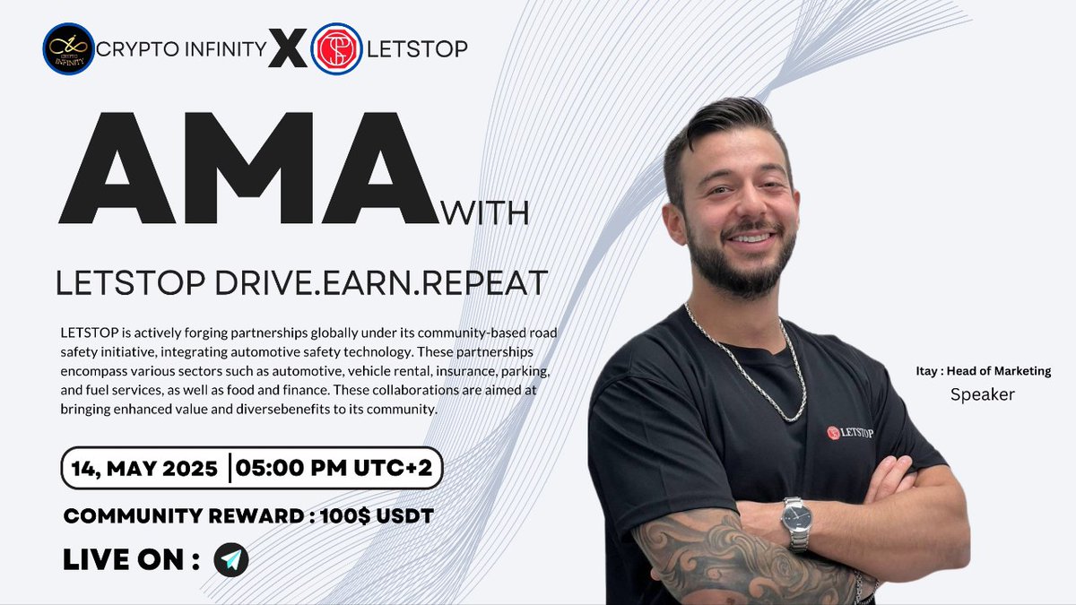 Cryptoinfinity || AMA + Spaces 🔊 (@cryptoinfinityt) on Twitter photo 🔊We Are Pleased To Announce Our #Voice_AMA with #LETSTOP
🗓Date: 14th March, 2025
⏰Time: 5:00 PM UTC+2
💰Rewards: $100 USDT
🏘Venue:t.me/Crypto_Infinit…
🔰Rules
1️⃣ Follow:x.com/CryptoinfinityT 
 &
x.com/LETST0P
2️⃣ Like, Retweet & Send Your  Question 🔊We Are Pleased To Announce Our #Voice_AMA with #LETSTOP
🗓Date: 14th March, 2025
⏰Time: 5:00 PM UTC+2
💰Rewards: $100 USDT
🏘Venue:t.me/Crypto_Infinit…
🔰Rules
1️⃣ Follow:x.com/CryptoinfinityT 
 &
x.com/LETST0P
2️⃣ Like, Retweet & Send Your  Question