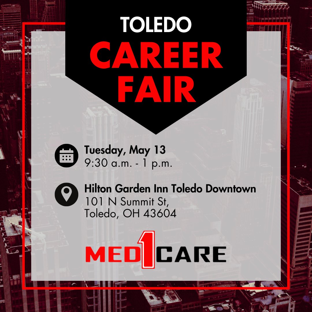 🚨 Today’s the day! We’re at the 2025 Toledo Career Fair from 9:30–1 at the Hilton Garden Inn Downtown. Swing by the #Med1Care booth to explore career opportunities and see why we’re a 5x Top Workplace! 💼🩺 med1care.org/careers

#ToledoJobs #ToledoHealthcare #NowHiring