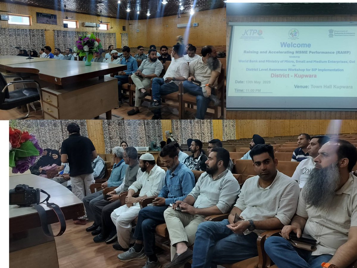 JKTPO, in association with SPIU (Grant Thornton) and DIC Kupwara, organized a District-level RAMP Workshop at Town Hall Kupwara. Officials from implementing agencies, SHGs, MSMEs, and industrial associations participated  #MSME #RAMP #JammuAndKashmir