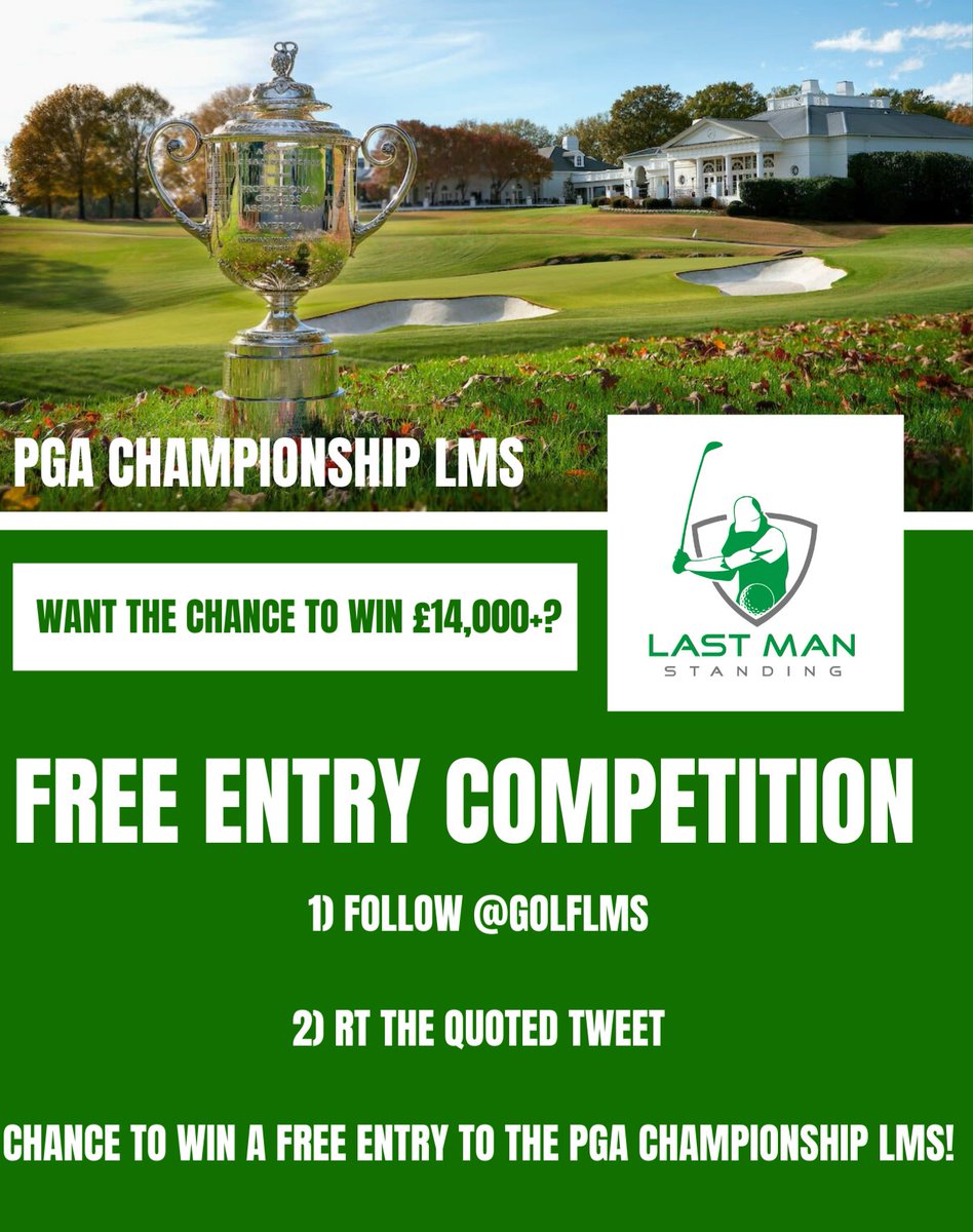 GolfLMS's tweet photo. Want a chance to win a free entry to #PGAChampionship LMS? 👀

There's been over 400 entries so far and we're on track for a £10,000+ prize pot 💰

All you have to do is two things before 6am tomorrow morning

1) Follow @GolfLMS 

2) RT the quoted tweet

Good luck! https://t.co/xAOa7eRwaX