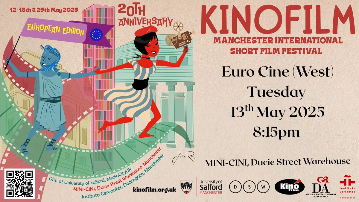TONIGHT: EURO CINE - EAST (6:15pm) &amp; WEST (8:15pm)
📍MINI-CINI, Ducie Street Warehouse

Programmes:
kinofilm.org.uk/euro-cine-east…
kinofilm.org.uk/euro-cine-west…

TICKETS STILL AVAILABLE 
#kinofilm #shortfilmfestival #manchester #europe #easterneurope #westerneurope