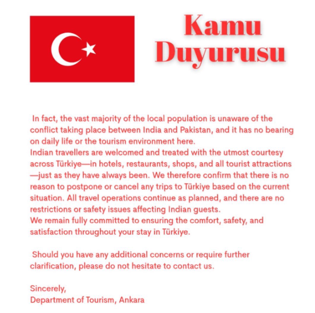Kishore Vaid 🇮🇳 (@kishorevaid) on Twitter photo Never forgive Turkey & Azerbaijan for their treachery & support to rogue Pakistani Military
Boycott all tourism to Turkey & Azerbaijan.
Boycott Turkish products.
Boycott <a href="/TurkishAirlines/">Turkish Airlines</a>
Let them have economic consequences for their treachery.
#BoycottTurkeyAzerbaijan Never forgive Turkey & Azerbaijan for their treachery & support to rogue Pakistani Military
Boycott all tourism to Turkey & Azerbaijan.
Boycott Turkish products.
Boycott <a href="/TurkishAirlines/">Turkish Airlines</a>
Let them have economic consequences for their treachery.
#BoycottTurkeyAzerbaijan