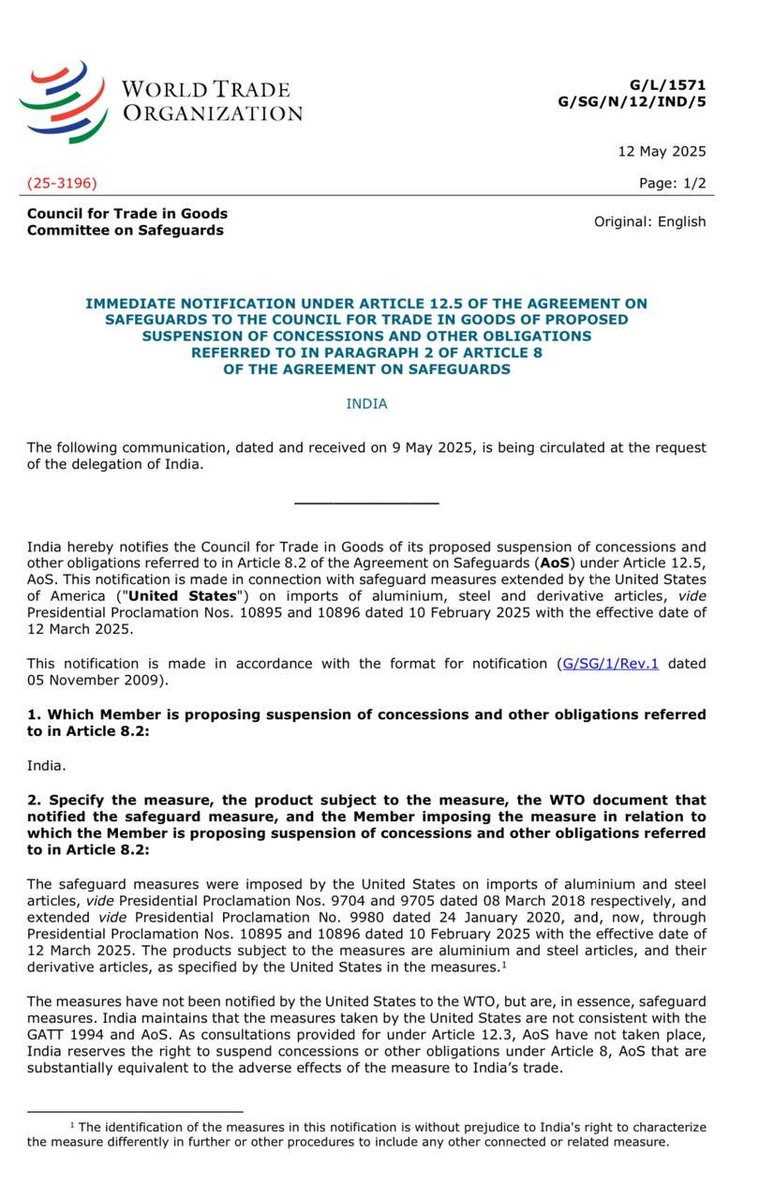 akshoydasss's tweet photo. 🚨BREAKING: 🇮🇳🇺🇸#India Proposes Tariff Hike on U.S. Goods in Retaliation to Aluminium and Steel Safeguard Measures.
#India #USgoods #tariff https://t.co/IKA8pum7hQ