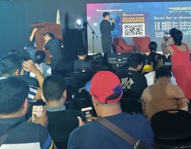 Eventgoers scanning for crypto rewards at Crypto Vision Conference Philippines 2025.

Check out our first use-case of reward distribution at IRL events.

You can see the user wearing a red cap with Affi Widget on his screen.

He can simply complete tasks and claim rewards
