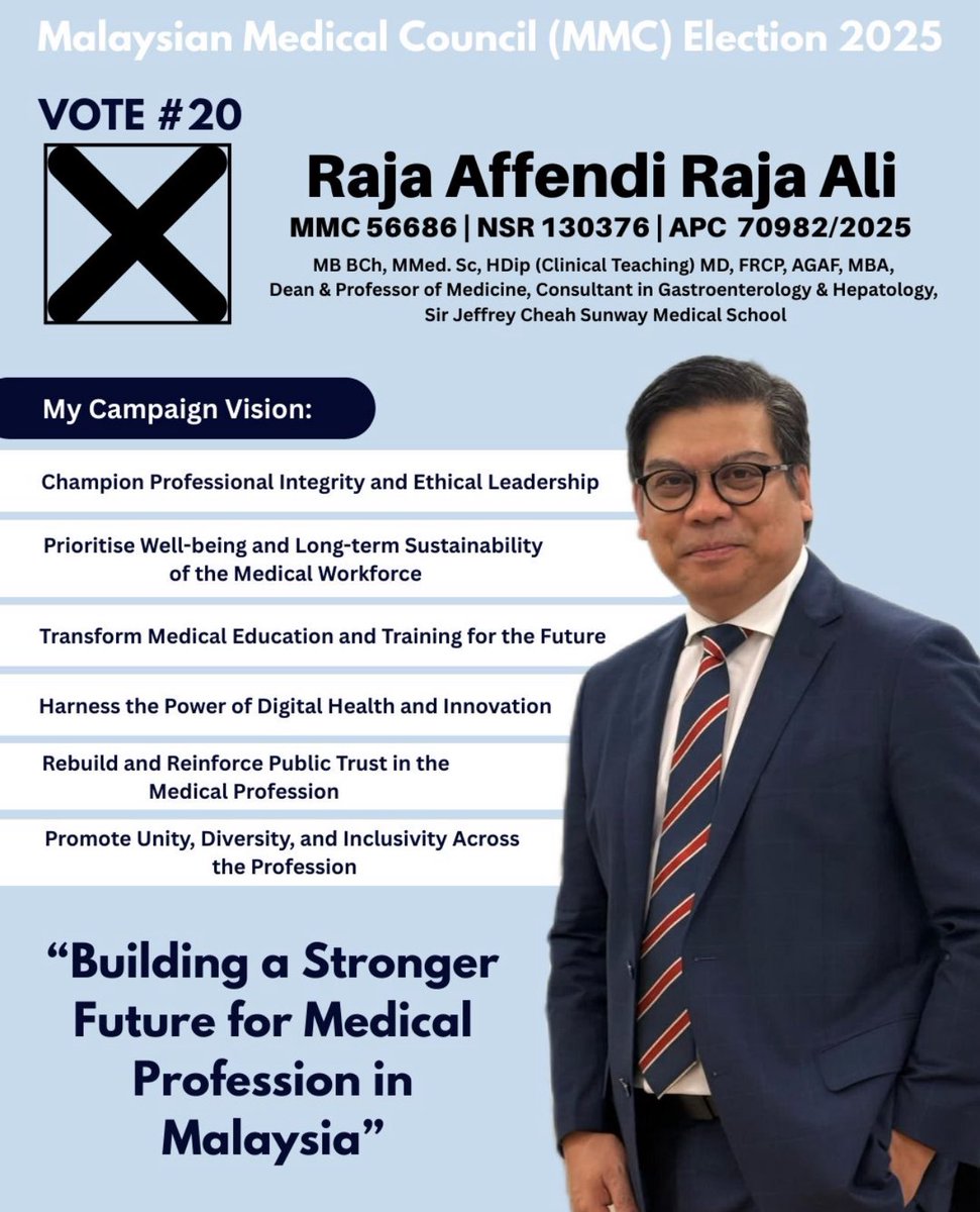 Dear colleagues, 
I humbly offer myself as a servant-leader (MMC council member) —committed to listening, representing, and working together for a stronger future for the medical profession in Malaysia.

Yours Sincerely,
Raja Affendi