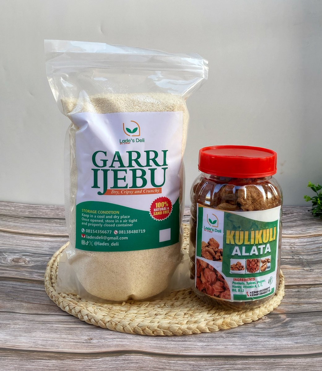 A JAR of KULIKULI ALATA and a pack of GARRI IJEBU is the best combo you can get on a TWOS~DAY

This combo is available everyday for pick up and delivery. 

🏷️N6,500
📍Ibadan 
🏷️Nationwide 

Send a DM or clink the link on bio to order . Shop on the website to enjoy our discount.