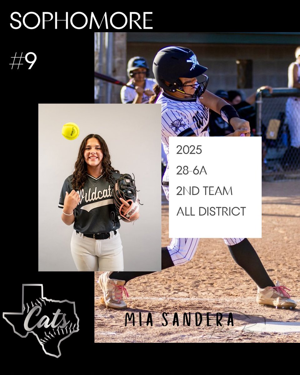 Congrats to our sophomore, Mia Sandera, for earning 2nd Team All District this season! 🥎🖤🩶🐾