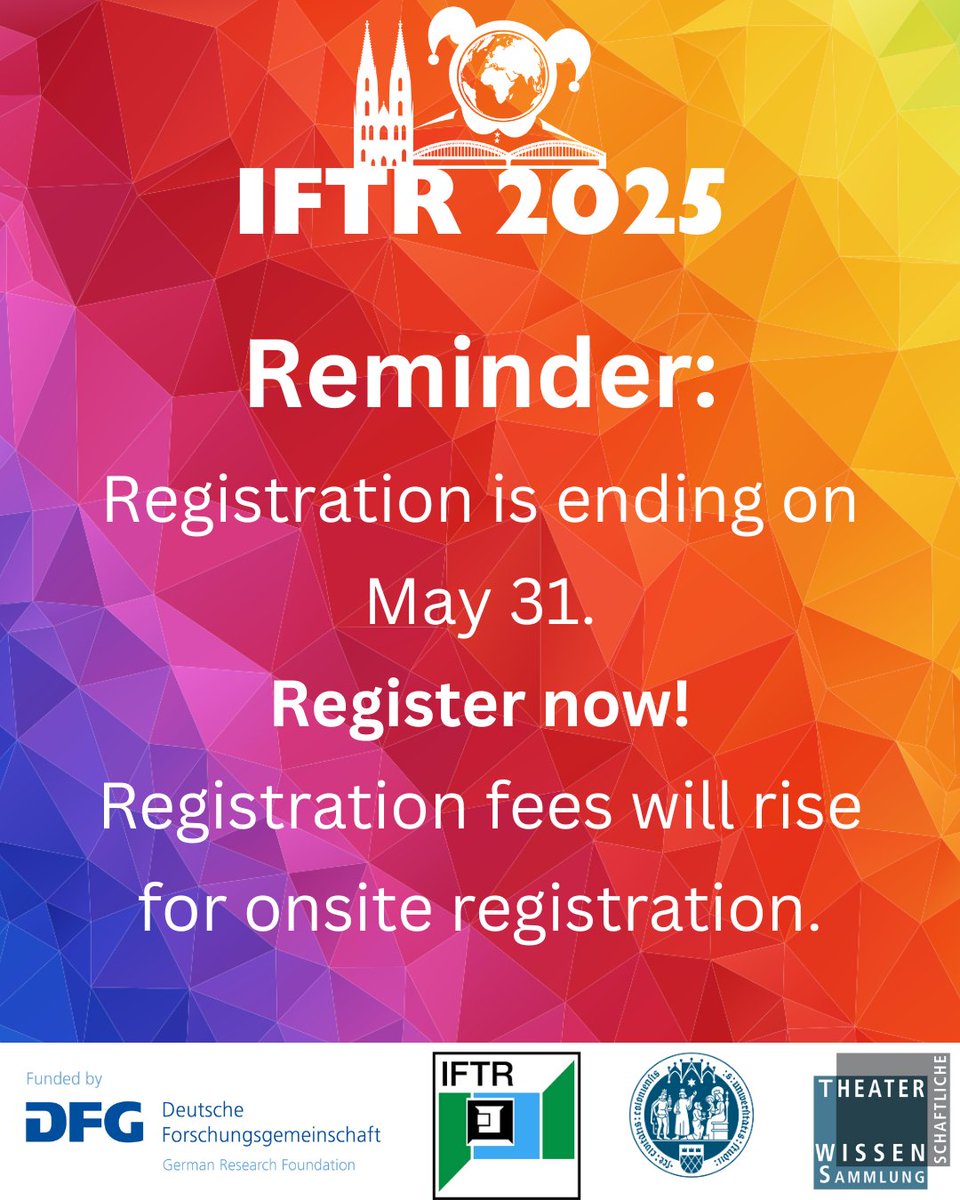 #IFTR Regular Registration is ending on May 31. Fees will rise for Onsite Registration. Therefore register now via Cambridge Core! 
Find more information on our website: tws.phil-fak.uni-koeln.de/iftr-2025/abou…