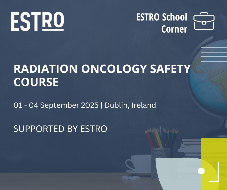 ESTRO (@estro_rt) on Twitter photo 📢Radiation Oncology Safety Course
1–4 Sept 2025 | Dublin, Ireland
Learn to manage clinical risk, prepare for cyberattacks, and address ethical issues in radiotherapy.
🔗More info: bit.ly/3ZfVTEi
ℹ️Contact: mcoffey@tcd.ie
#RadiotherapySafety #RiskManagement 📢Radiation Oncology Safety Course
1–4 Sept 2025 | Dublin, Ireland
Learn to manage clinical risk, prepare for cyberattacks, and address ethical issues in radiotherapy.
🔗More info: bit.ly/3ZfVTEi
ℹ️Contact: mcoffey@tcd.ie
#RadiotherapySafety #RiskManagement