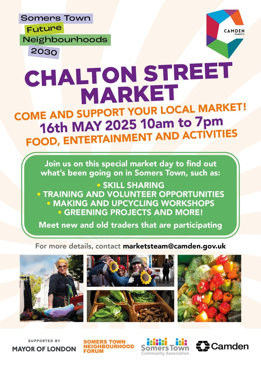 Join us this Friday 16th May for the Chalton Street Market Community event!
We have some amazing traders serving up delicious food, unique arts &amp; crafts and live music! Hosted by our Markets Team &amp; FN2030 Project
📷Chalton Street Market, NW1 1JH
📷Friday, 16 May 2025
📷10am - 7pm