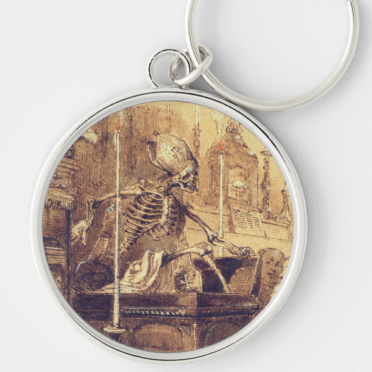 PDyaczenko's tweet image. In medieval Europe, the death bishop symbolized the inevitable judgment of the afterlife, often depicted in macabre art. Carry the eerie vibe with this Macabre Halloween Key Chain from Zazzle zazzle.com/macabre_hallow… A haunting accessory for your keys. #HalloweenVibes #MacabreArt