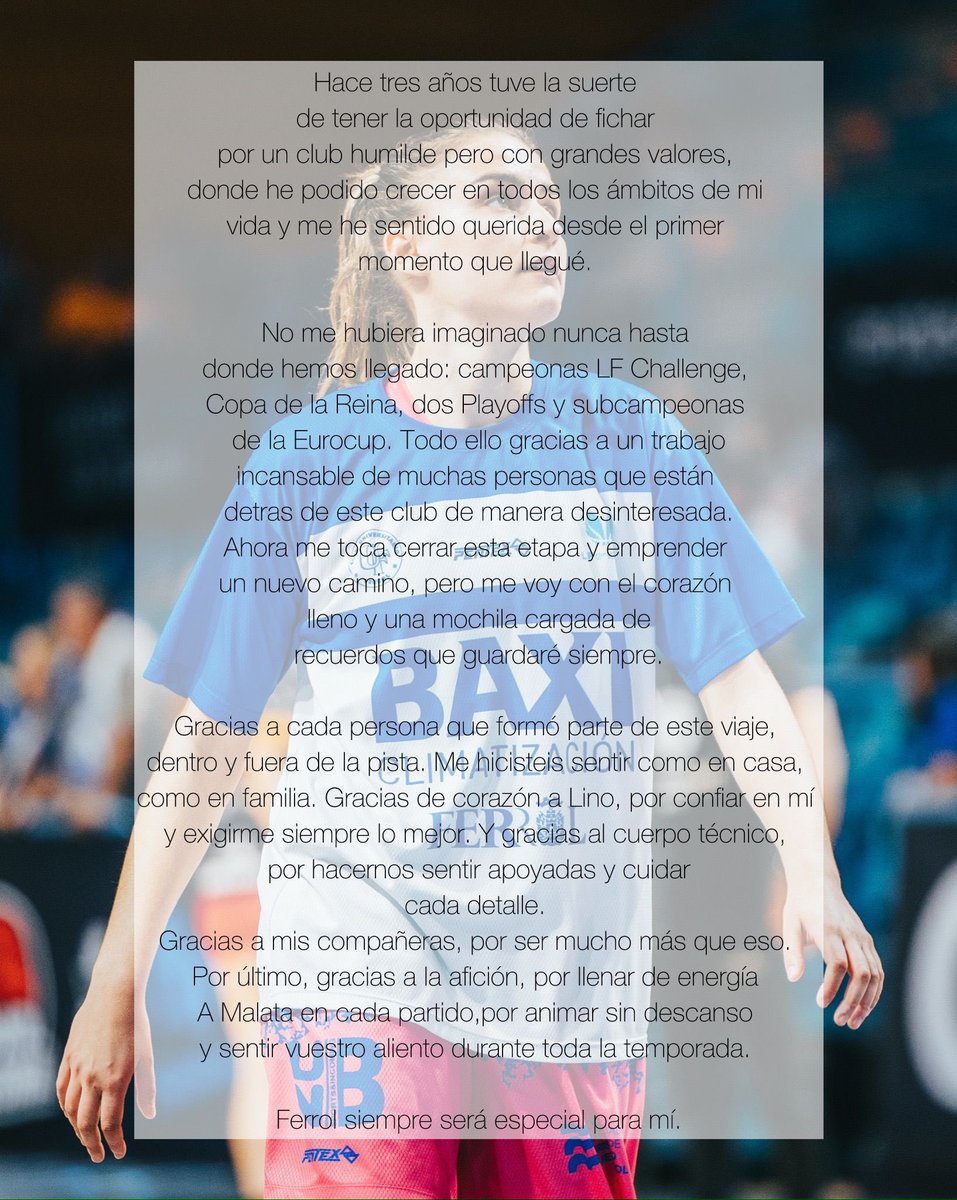 Non atopamos mais palabras que Grazas, o mellor é que fale ela.

Grazas Capitana!

Angela Mataix non seguirá no Baxi Ferrol.

A carta de despedida de <a href="/angela_mataix/">Àngela</a>