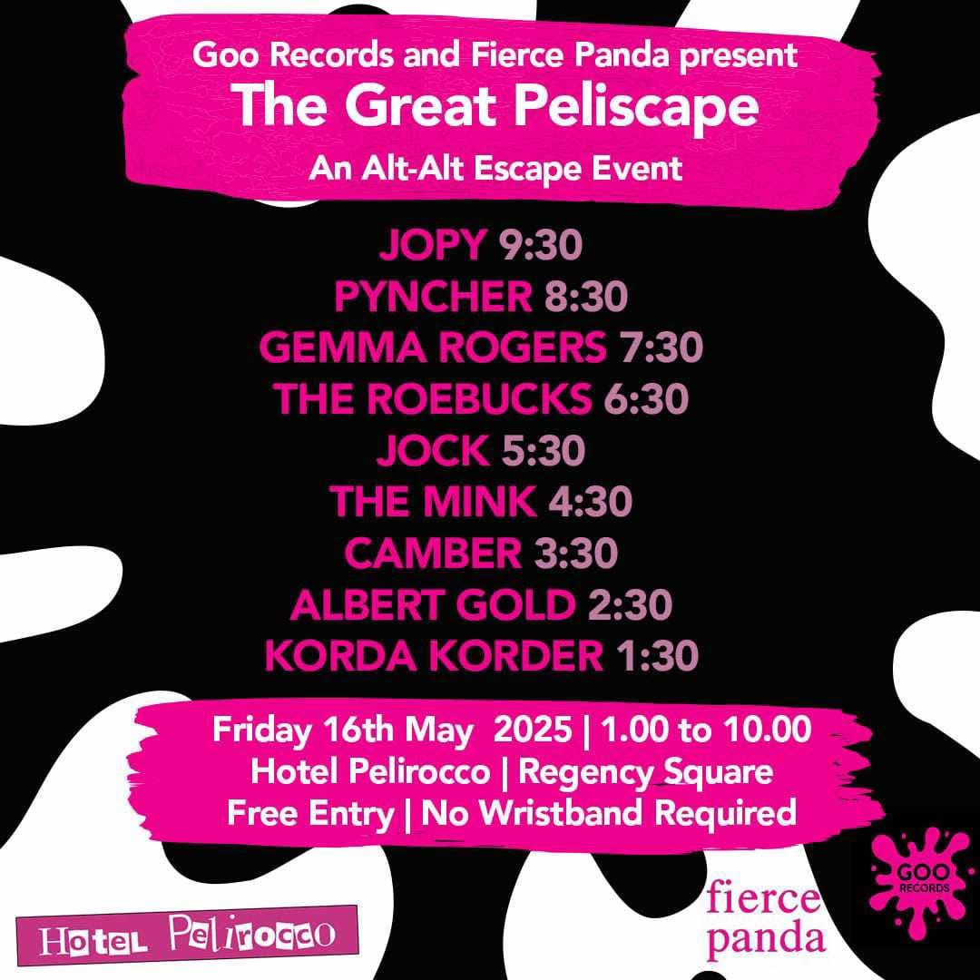 Fierce Panda Records (@_fiercepanda) on Twitter photo Catch <a href="/AlbertJGold/">Albert Gold</a> & Camber <a href="/HotelPelirocco/">Hotel Pelirocco</a> in Brighton this Fri @ Goo Records all dayer! Free Entry / No Wristband
+ <a href="/chinabearsband/">China Bears</a>
Thurs 8.30pm Mesmerist
Friday 5.20pm MarthaGunn
<a href="/wynonableach/">Wynona Bleach</a>
Thurs 12noon Grand Central
Fri 12noon The Black Lion
Fri 9.20pm Grand Central
1/2 Catch <a href="/AlbertJGold/">Albert Gold</a> & Camber <a href="/HotelPelirocco/">Hotel Pelirocco</a> in Brighton this Fri @ Goo Records all dayer! Free Entry / No Wristband
+ <a href="/chinabearsband/">China Bears</a>
Thurs 8.30pm Mesmerist
Friday 5.20pm MarthaGunn
<a href="/wynonableach/">Wynona Bleach</a>
Thurs 12noon Grand Central
Fri 12noon The Black Lion
Fri 9.20pm Grand Central
1/2