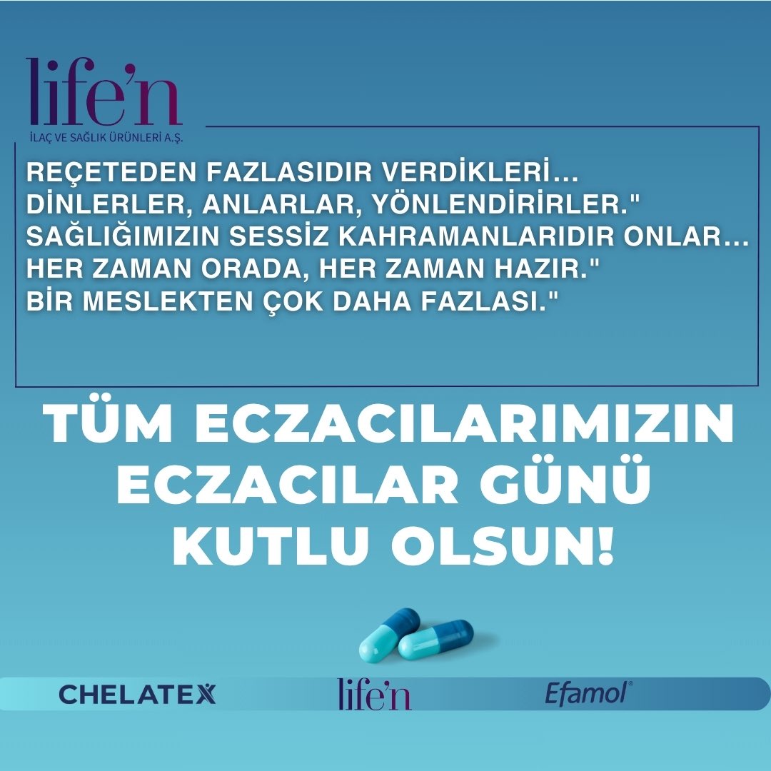 eczacinin_sesi's tweet photo. TÜM ECZACILARIMIZIN ECZACILAR GÜNÜ KUTLU OLSUN!
Life’n Pharma
Chelatex
Efamol
#lifenpharma #chelatex #efamol #14mayıseczacılıkgünü
#işbirliği https://t.co/uZGLXfuDZv