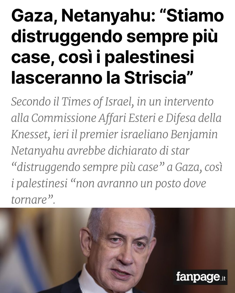 Stiamo “distruggendo sempre più case" a Gaza, così i palestinesi "non hanno un posto dove tornare.” 

Le dichiarazioni del premier Israeliano, riportate dal Times of Israel, non sono una sorpresa per chiunque negli ultimi mesi abbia letto un quotidiano.