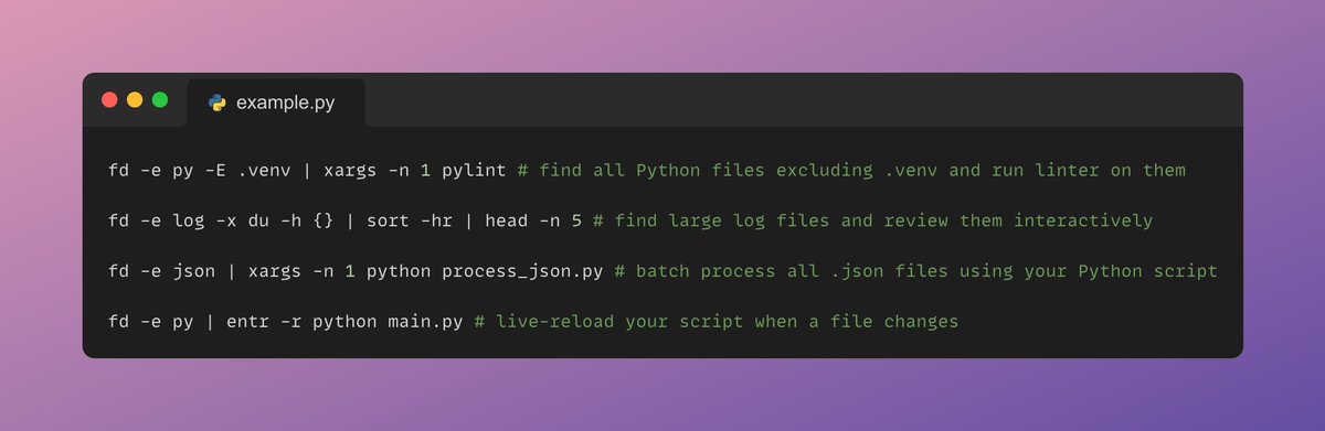 Jakeroid's tweet image. Do you use `find`? You should try `fd` instead. It&apos;s an alternative that&apos;s easy to use.

Honestly, I don&apos;t use it every day. However, I plan to start doing that more frequently.

#knowyourtools