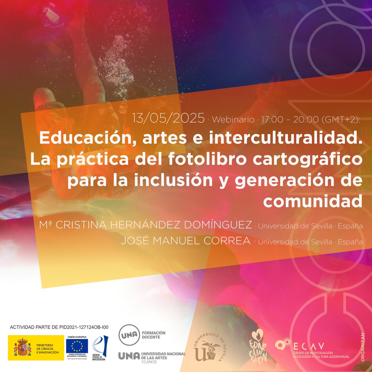 Hoy martes 13, 17:00-20:00(GMT+2) comienza “Educación, artes e interculturalidad. La práctica del fotolibro cartográfico para la inclusión y generación de comunidad” con Mª Cristina Hernández Domínguez y José Manuel Correa.
Info e inscripción acortar.link/RRGqRg
 #EDARCLUSION