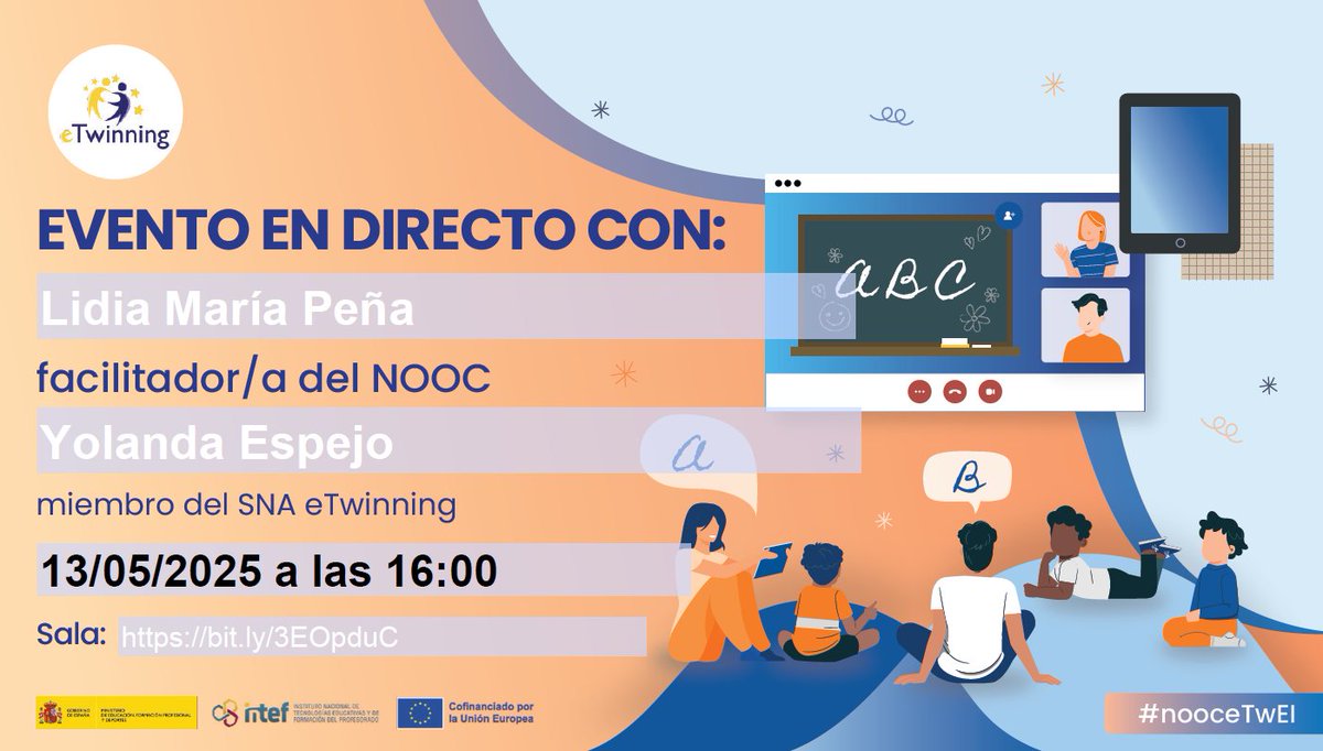 🖥️Próximo Webinar: NOOC eTwinning en la Educación Infantil
🗓️ 13 de mayo a las 16:00

💡 Cómo integrar eTwinning en el aula de Educación Infantil. Comparten su experiencia Marian Pérez, Raquel Rodríguez y Ascen Jiménez. 

No te lo pierdas 😊