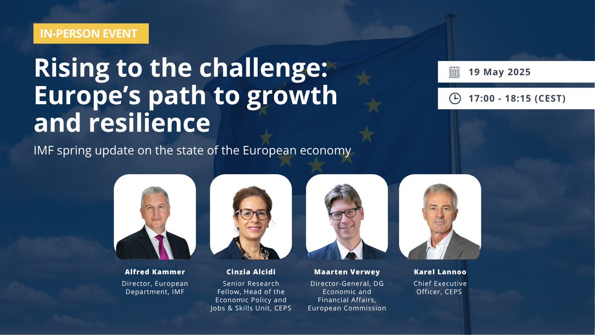 Without a turnaround in growth, Europe’s ability to deliver on its social welfare promises is in jeopardy. If European policymakers were to seize the moment, the region’s growth potential and resilience could rise substantially. Find out more on May 19: ceps.eu/ceps-events/ri…