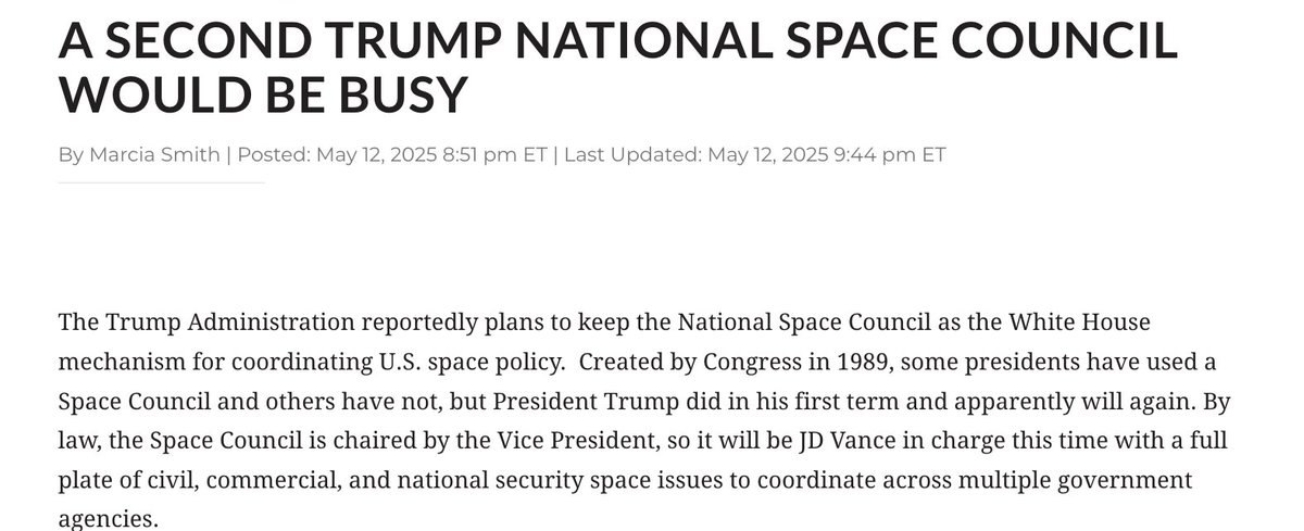 Christopher Johnson (@chrisjohnsonesq) on Twitter photo Good overview of the history of the National Space Council, and opportunities for a new one ➡️
spacepolicyonline.com/news/a-second-… 🇺🇳#SpacePolicy⚖️#SpaceLaw via <a href="/SpcPlcyOnline/">Marcia Smith</a> Good overview of the history of the National Space Council, and opportunities for a new one ➡️
spacepolicyonline.com/news/a-second-… 🇺🇳#SpacePolicy⚖️#SpaceLaw via <a href="/SpcPlcyOnline/">Marcia Smith</a>