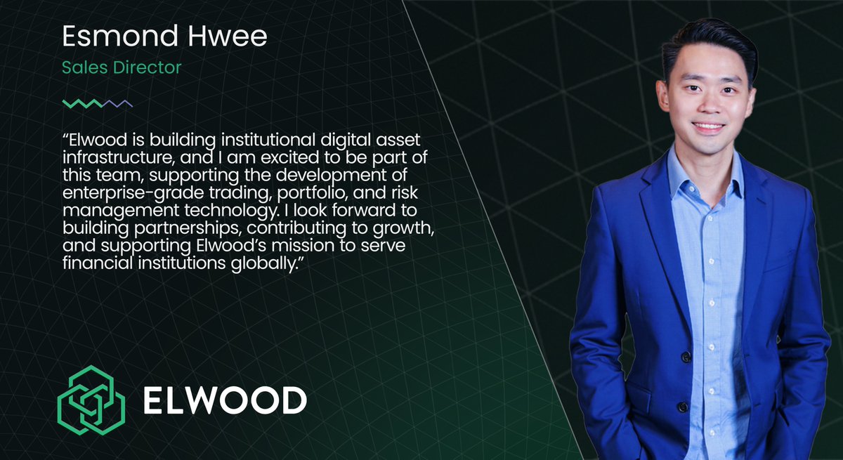 We’re pleased to welcome Esmond Hwee to Elwood Technologies.

Esmond brings a strong background in institutional finance and a clear focus on building strategic partnerships. His experience will support our efforts to expand access to digital asset markets through technology