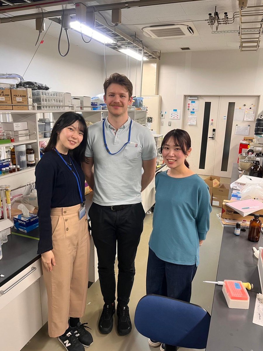 ClusCat_Lab's tweet photo. "Konnichiwa" from Japan! Our colleague Sebastian Mößlacher, during his  internship at the Prof. Yuichi Negishi's Group at Tohoku University, is developing his cluster synthetic and electrochemical skill sets. Glad to see how this experience shapes his scientific journey. #cluscat https://t.co/xaGNMgmdqk