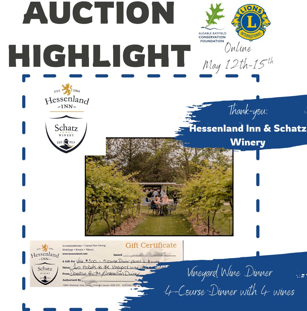 Bids are coming in for great #ConservationAuction items like this one! Enjoy dinner for two at the Vineyard July 16, 2025. This 4-course meal, paired with 4 wines is an experience not soon forgotten! $300 value. Courtesy of Hessenland Inn &amp; Schatz Winery. zeffy.com/ticketing/35th…