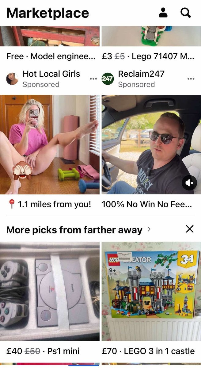 Just been on Facebook Marketplace looking for Lego and some lass is on there with her f*nny out advertising herself 🫣