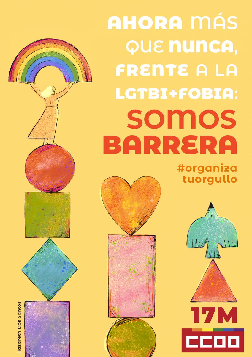 fssccoo's tweet photo. 🏳️‍🌈 Este 17 de Mayo, Día Internacional contra la LGTBI+fobia, CCOO refuerza su compromiso con las personas LGTBI+ frente a las discriminaciones y los discursos de odio  

https://t.co/DqZaYTpwo1

🫸🏽 Ahora más que nunca, frente a la LGTBI+fobia somos barrera  

#OrganizaTuOrgullo https://t.co/Er9mzivSaq