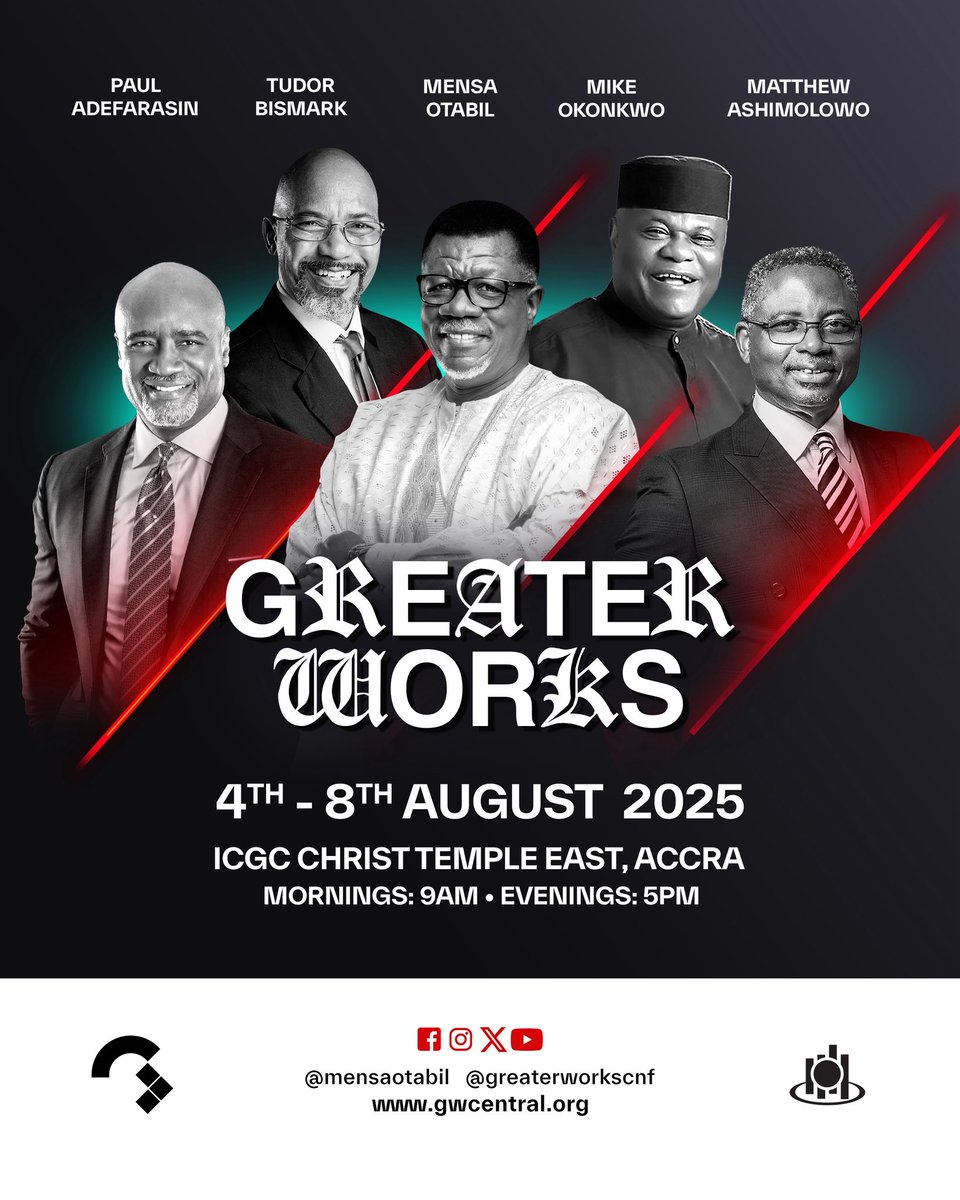 icgcelimtemple's tweet photo. Greater Works 2025! 

Join us and experience five days of GREATER power, purpose, and Jesus! 

4th - 8th August 2025
#WeAreICGC #ICGCElimTemple #GW2025 https://t.co/0iyxuRondO