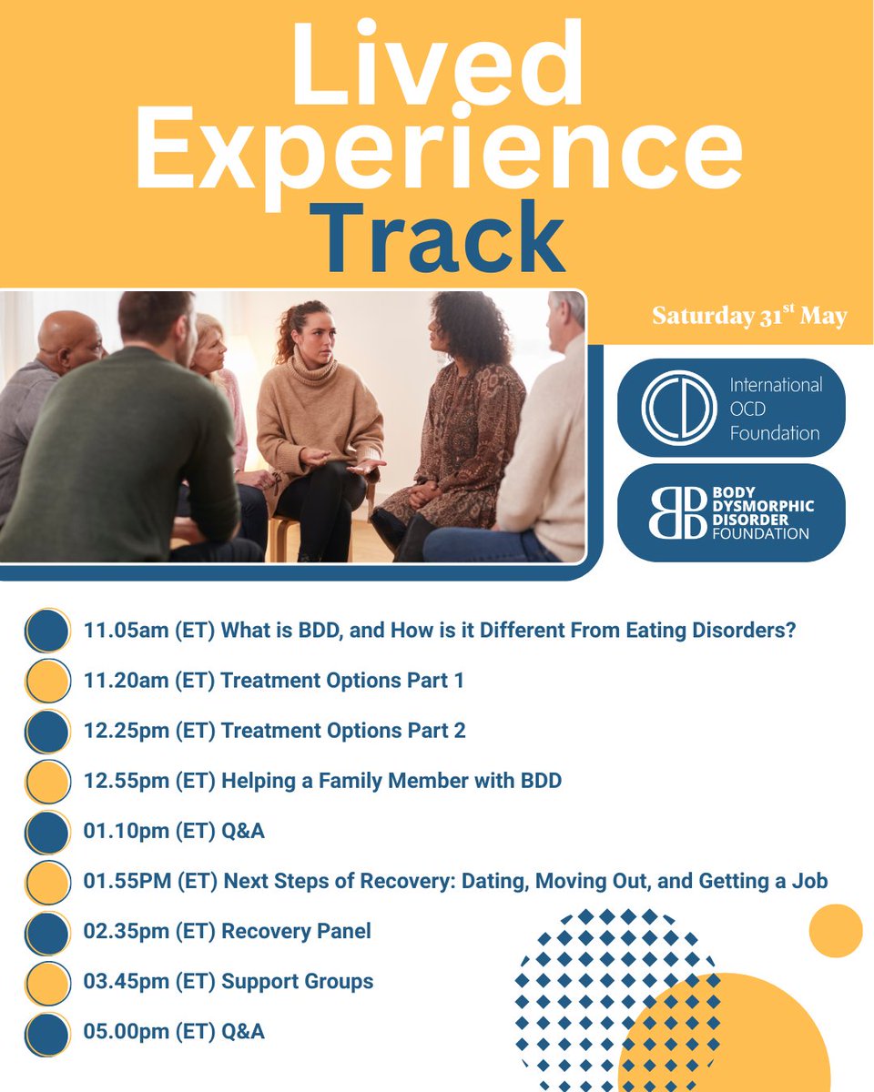 📢 The ‘Lived Experience’ track for this year’s BDD Conference! 

Whether you're living with BDD or supporting someone who is, this track offers understanding, solidarity, and community.

🎟️ Don’t miss out - find out more and grab your ticket today!
events.iocdf.org/event/BDDCon/s…