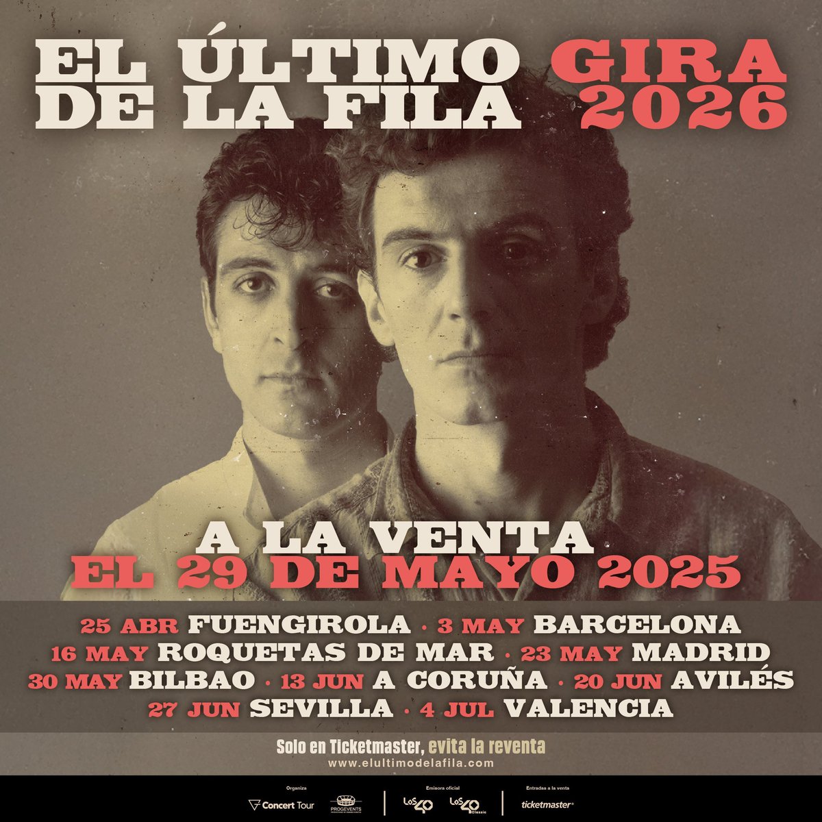 FECHAS DE LA GIRA 2026 DE "EL ÚLTIMO DE LA FILA"
*Entradas para todas las ciudades a la venta el 29 de mayo a las 10:00h en Ticketmaster, excepto Madrid, a la venta el 16 de JUNIO. 

#ManoloGarcía #QuimiPortet #Gira2026 #ElÚltimoDeLaFila