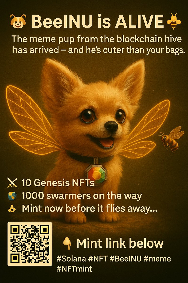 BeeInuOfficial's tweet photo. 🐶 BeeINU is officially COPYRIGHTED 🐝  
The meme dog is no longer just cute — he’s protected.

🔥 10 Genesis NFTs are live  
💥 999 total coming soon

Mint your place in the swarm:
👇 https://t.co/fo7EEVC3yO

#BeeINU #NFT #Solana #meme https://t.co/zjpocR3Fry