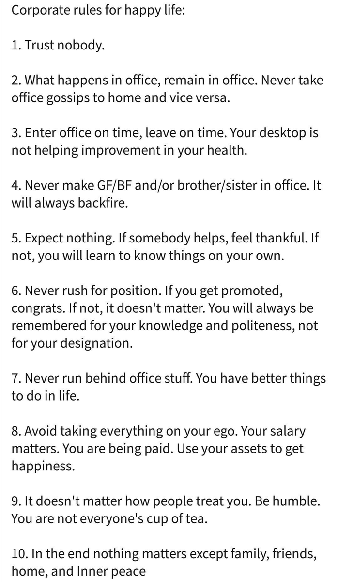 yournoonaa_'s tweet photo. Beat coporate drama with this 10 rules ~ https://t.co/cGaAz6UkRO