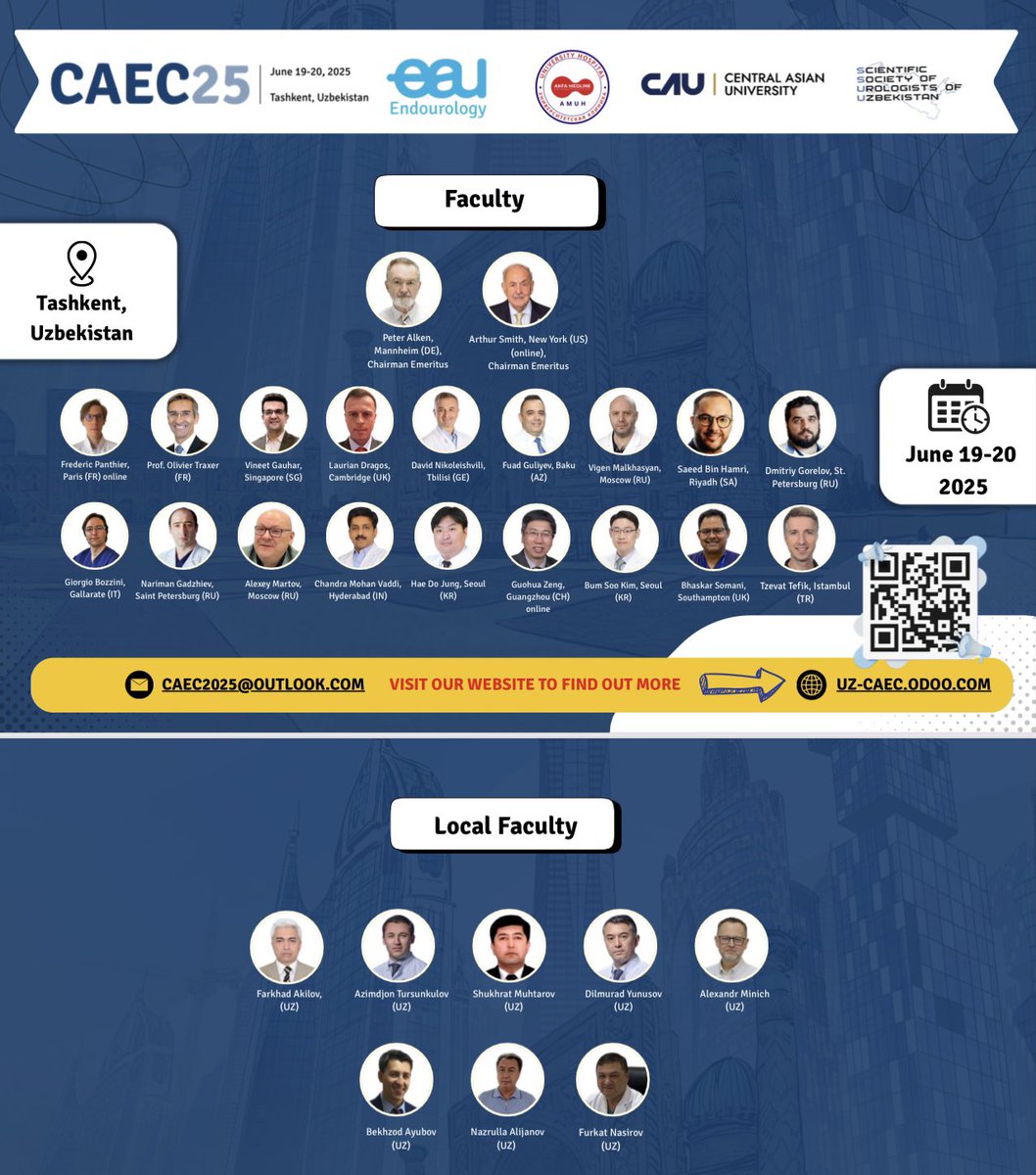 Azimdjon Tursunkulov MD, PhD (@endoazim) on Twitter photo 👉🏻 The 1st Central Asian Endourology Congress will be held in June 19-20, Tashkent, Uzbekistan!
Join us via uz-caec.odoo.com <a href="/DocGauhar/">DrG</a> <a href="/LaurianDragos/">Laurian Dragos</a> <a href="/OTRAXER/">Olivier Traxer</a> <a href="/sbinhamrii/">Saeed Bin Hamri</a> <a href="/Urologeman/">Urologeman (Nariman Gadzhiev)</a> <a href="/DrVCMohan/">Dr Vaddi Chandra Mohan</a> <a href="/tzevattefik/">Tzevat TEFIK</a> <a href="/miurologa/">Dra Catalina Solano M</a> <a href="/university_cau/">Central Asian University</a> <a href="/Uroweb/">European Association of Urology (EAU)</a> <a href="/emiliani_e/">Esteban Emiliani</a> <a href="/thomastailly/">Thomas Tailly</a> 👉🏻 The 1st Central Asian Endourology Congress will be held in June 19-20, Tashkent, Uzbekistan!
Join us via uz-caec.odoo.com <a href="/DocGauhar/">DrG</a> <a href="/LaurianDragos/">Laurian Dragos</a> <a href="/OTRAXER/">Olivier Traxer</a> <a href="/sbinhamrii/">Saeed Bin Hamri</a> <a href="/Urologeman/">Urologeman (Nariman Gadzhiev)</a> <a href="/DrVCMohan/">Dr Vaddi Chandra Mohan</a> <a href="/tzevattefik/">Tzevat TEFIK</a> <a href="/miurologa/">Dra Catalina Solano M</a> <a href="/university_cau/">Central Asian University</a> <a href="/Uroweb/">European Association of Urology (EAU)</a> <a href="/emiliani_e/">Esteban Emiliani</a> <a href="/thomastailly/">Thomas Tailly</a>
