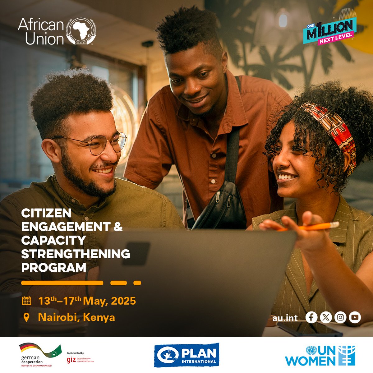 African Union Youth Program (@auyouthprogram) on Twitter photo Exciting week ahead as the <a href="/AUYouthProgram/">African Union Youth Program</a> hosts the 1st citizen engagement & capacity strengthening workshop! Our 1st stop is East Africa 🔥
The 5-year citizen engagement & capacity strengthening programme will train & engage youth on #1mNextLevel Initiative implementation. Exciting week ahead as the <a href="/AUYouthProgram/">African Union Youth Program</a> hosts the 1st citizen engagement & capacity strengthening workshop! Our 1st stop is East Africa 🔥
The 5-year citizen engagement & capacity strengthening programme will train & engage youth on #1mNextLevel Initiative implementation.