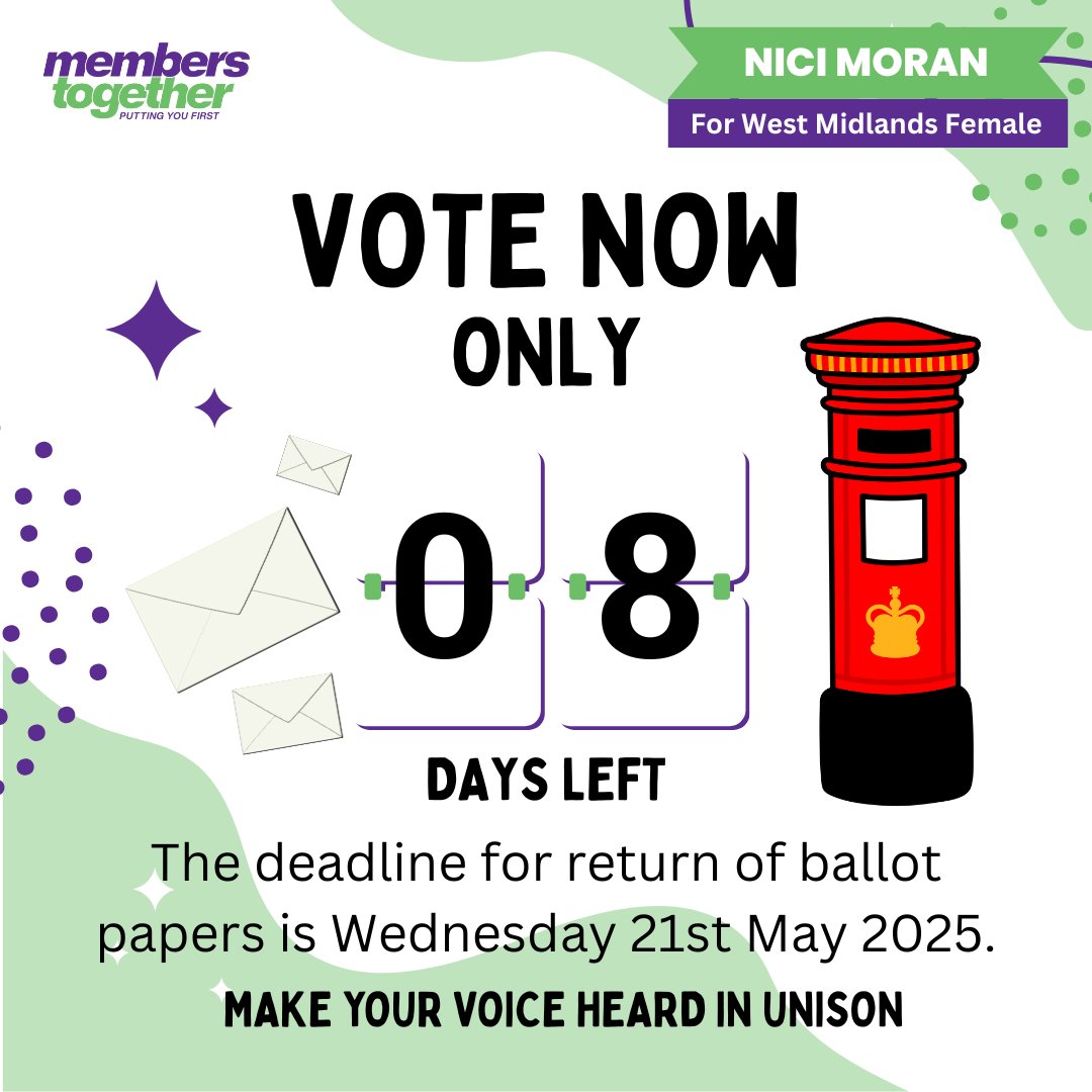 Nici Moran (@tradeuniongirl) on Twitter photo Not long left to return your ballot papers - get them in the post box today. Don't delay.
๐ ๐ฎ๐ธ๐ฒ ๐๐ผ๐๐ฟ ๐๐ผ๐ถ๐ฐ๐ฒ ๐ต๐ฒ๐ฎ๐ฟ๐ฑ ๐ถ๐ป ๐จ๐ก๐๐ฆ๐ข๐ก.
๐๐๐ก๐ ๐๐๐๐๐๐๐ ๐๐๐๐๐กโ๐๐ ๐ก๐ ๐๐ข๐ก ๐๐๐๐๐๐๐ ๐๐๐๐ ๐ก.
#unisonnecelection #unisonwestmidlands Not long left to return your ballot papers - get them in the post box today. Don't delay.
๐ ๐ฎ๐ธ๐ฒ ๐๐ผ๐๐ฟ ๐๐ผ๐ถ๐ฐ๐ฒ ๐ต๐ฒ๐ฎ๐ฟ๐ฑ ๐ถ๐ป ๐จ๐ก๐๐ฆ๐ข๐ก.
๐๐๐ก๐ ๐๐๐๐๐๐๐ ๐๐๐๐๐กโ๐๐ ๐ก๐ ๐๐ข๐ก ๐๐๐๐๐๐๐ ๐๐๐๐ ๐ก.
#unisonnecelection #unisonwestmidlands