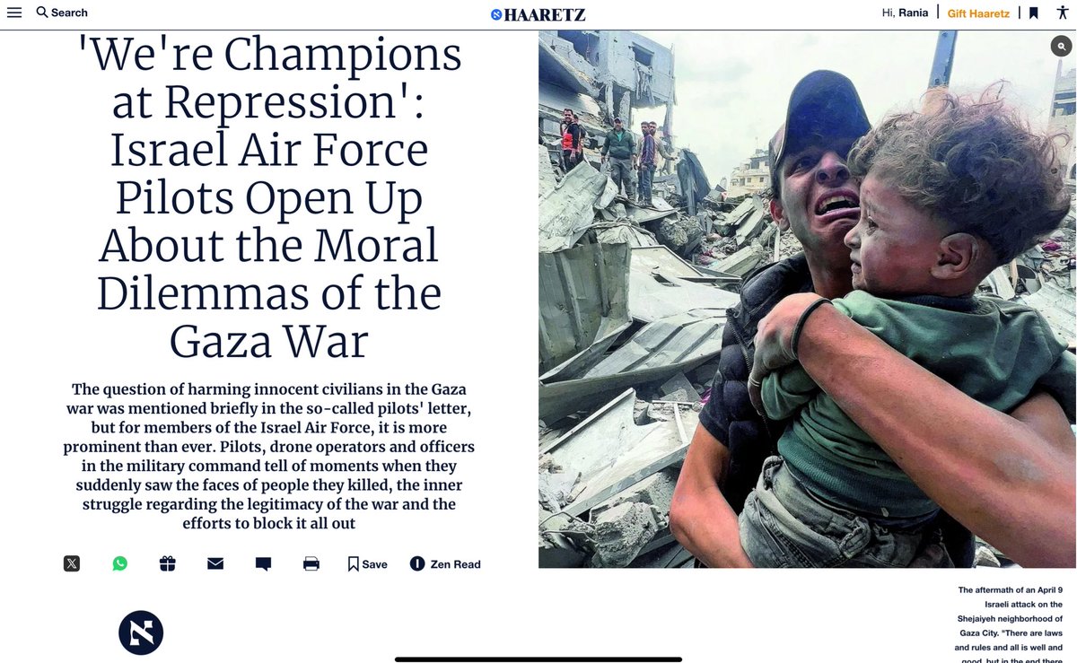 AliAbunimah's tweet photo. In this “shooting and crying” article in @haaretzcom, an “Israeli” pilot asserts that some of the children he slaughters are high-ranking Hamas commanders. I guess that’s one way to cope with being a baby murderer https://t.co/oDrOUZUmPx https://t.co/JBH09gDKVa