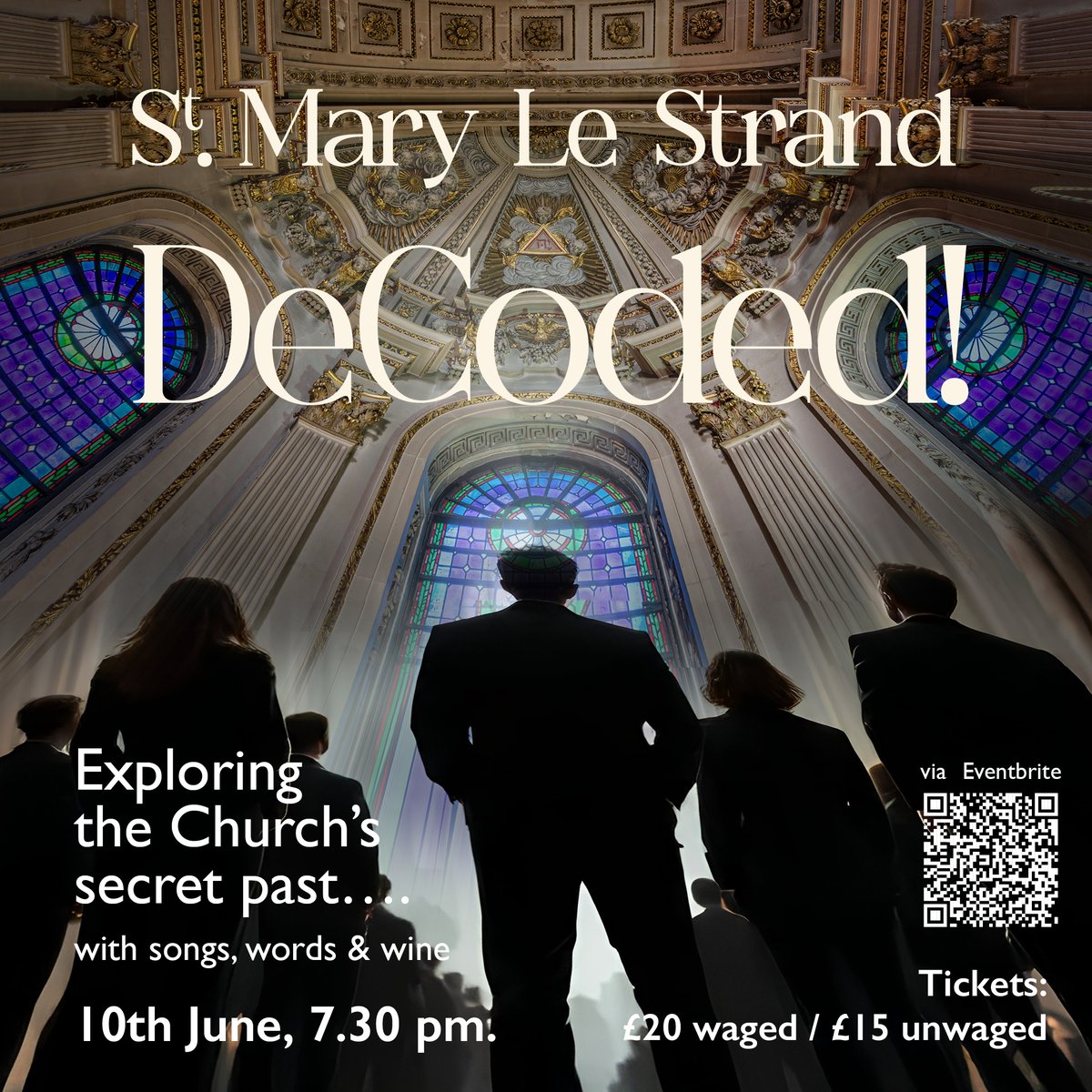 Book your place now for an exciting evening exploring St Mary le Strand church's secret past with songs, words and images...
St Mary le Strand DeCoded! 10th June 2025, 7.30 p.m.
Tickets via Eventbrite:  ow.ly/3PV050VRCVe