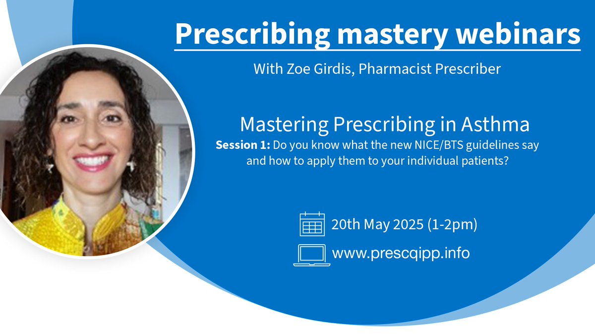 PrescQIPP CIC (@prescqipp) on Twitter photo Are you clued up on the new NICE/BTS guidelines on prescribing #asthma treatments?
<a href="/FormulaZoeG/">zoe australia</a> will cover all you need to know in her next Prescribing Mastery webinar.
Sign up and join us from 1-2pm on 20 May: prescqipp.info/learning/presc…
<a href="/murph_ac/">Anna Murphy</a> <a href="/RavijyotSaggu/">Ravijyot Saggu</a> <a href="/Nipapharmacist/">Nipa</a> Are you clued up on the new NICE/BTS guidelines on prescribing #asthma treatments?
<a href="/FormulaZoeG/">zoe australia</a> will cover all you need to know in her next Prescribing Mastery webinar.
Sign up and join us from 1-2pm on 20 May: prescqipp.info/learning/presc…
<a href="/murph_ac/">Anna Murphy</a> <a href="/RavijyotSaggu/">Ravijyot Saggu</a> <a href="/Nipapharmacist/">Nipa</a>