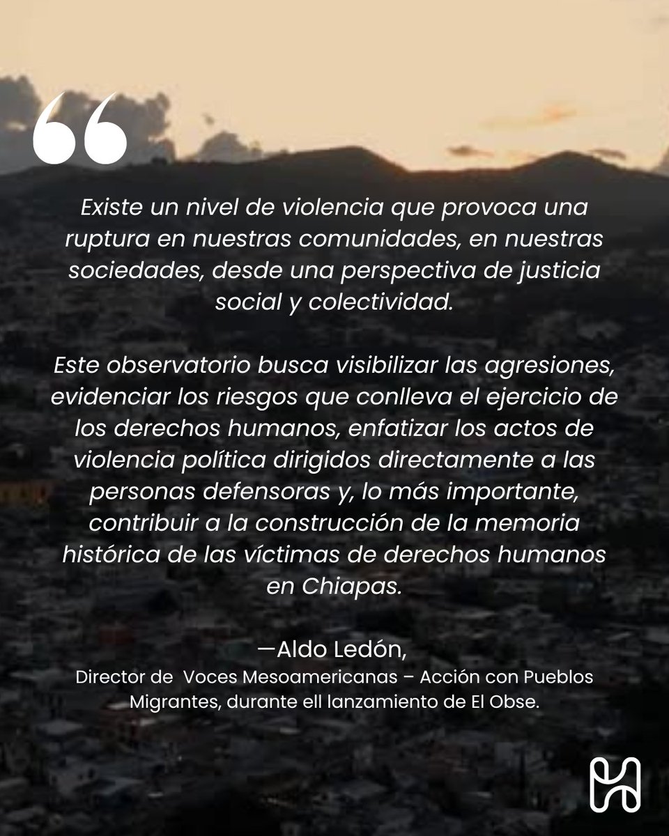📣La sociedad civil en Chiapas, México, ha lanzado El Obse. ➡️Esta es una coalición sin precedentes en la región que visibiliza la violencia política que enfrentan las personas defensoras de derechos humanos y del territorio.

➡️Conoce más: ow.ly/T5nP50VQU16