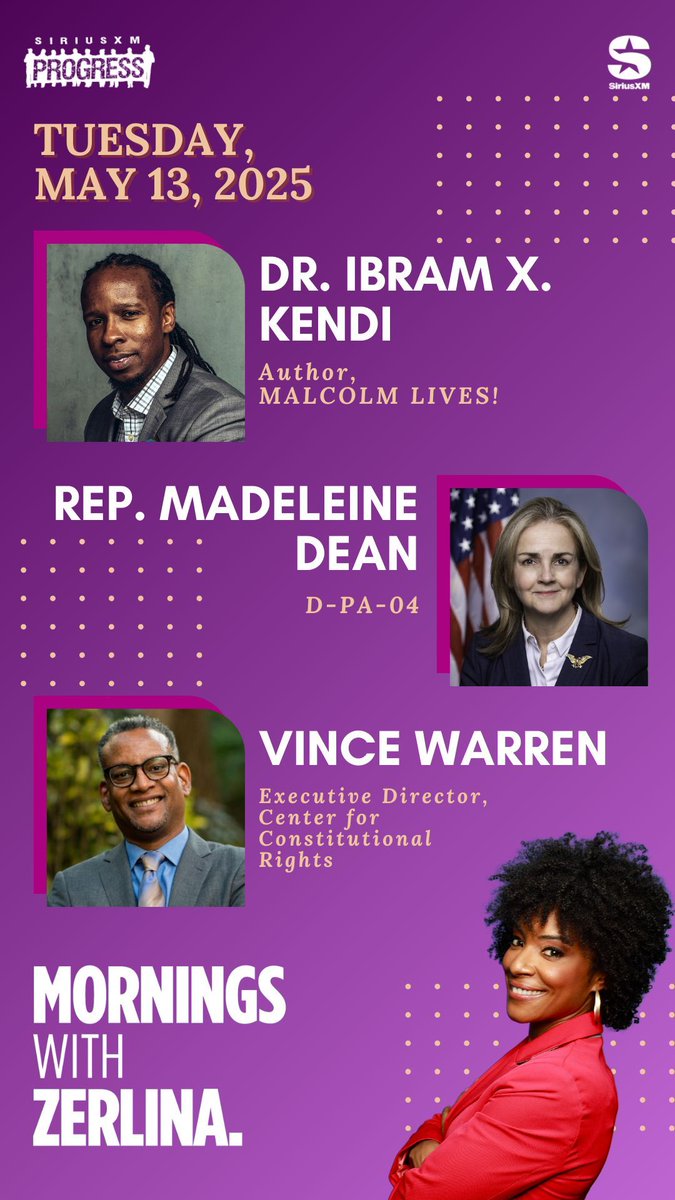 ZerlinaMornings.bsky.social (@zerlinamornings) on Twitter photo Tuesday tidings! Joining Zerlina this morning: Award-Winning author of the new book MALCOLM LIVES! <a href="/ibramxk/">Ibram X. Kendi</a>, <a href="/RepDean/">Congresswoman Madeleine Dean</a> of Pennsylvania's 4th Congressional District, + @TheCCR Executive Director <a href="/VinceWarren/">Vince Warren</a>!
βοΈ 866-997-4748
π» <a href="/SiriusXMProg/">SiriusXMProg.bsky.social</a> Ch. 127
siriusxm.us/Zerlina Tuesday tidings! Joining Zerlina this morning: Award-Winning author of the new book MALCOLM LIVES! <a href="/ibramxk/">Ibram X. Kendi</a>, <a href="/RepDean/">Congresswoman Madeleine Dean</a> of Pennsylvania's 4th Congressional District, + @TheCCR Executive Director <a href="/VinceWarren/">Vince Warren</a>!
βοΈ 866-997-4748
π» <a href="/SiriusXMProg/">SiriusXMProg.bsky.social</a> Ch. 127
siriusxm.us/Zerlina